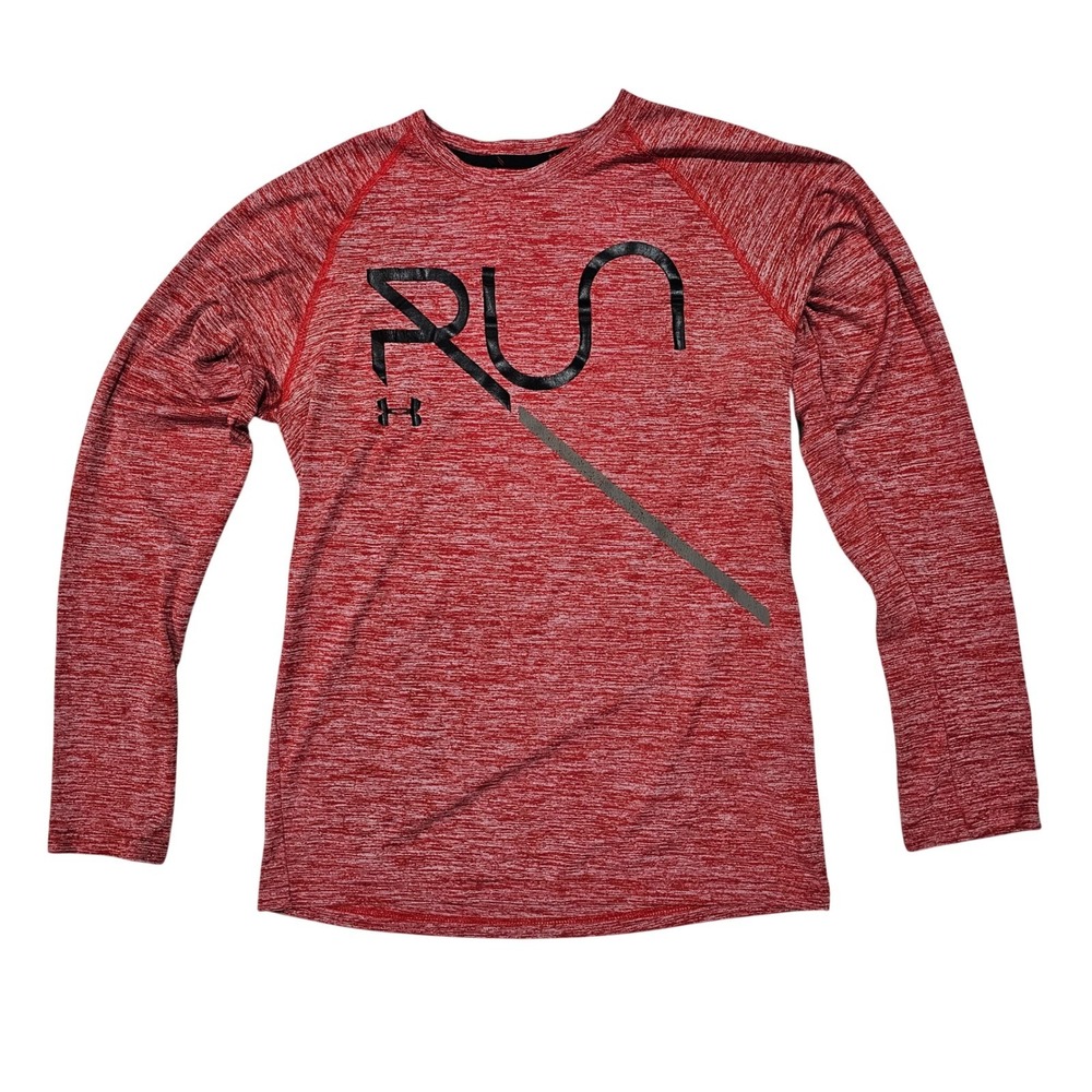Under Armour HeatGear Men Small Red Space Dye RUN Graphic Long Sleeve Shirt
